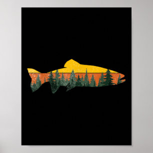 Poster Pêche à la mouche de truite en plein air forêt nat