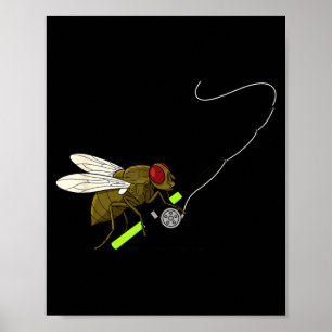 Poster Pêche à la mouche drôle avec une canne à pêche Hum