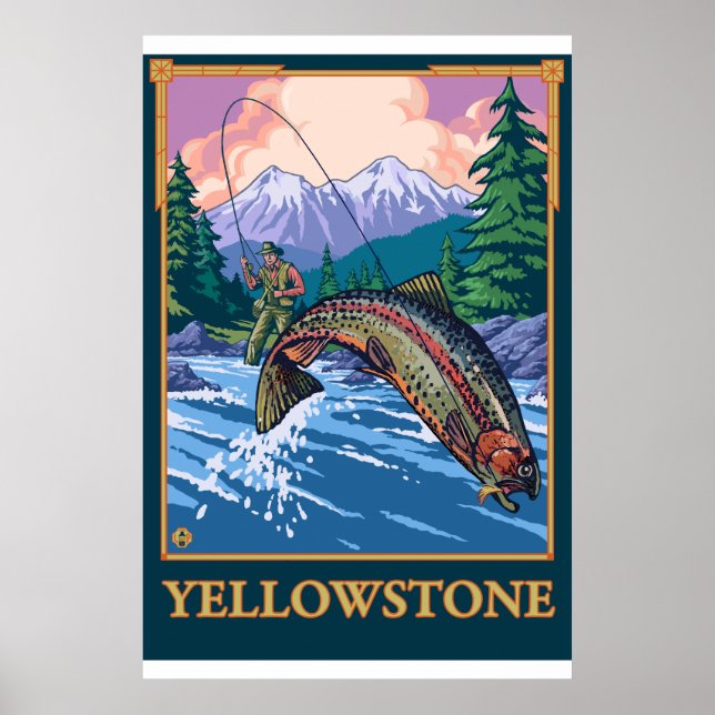 Poster Pêche à la mouche - Parc national de Yellowstone (Devant)