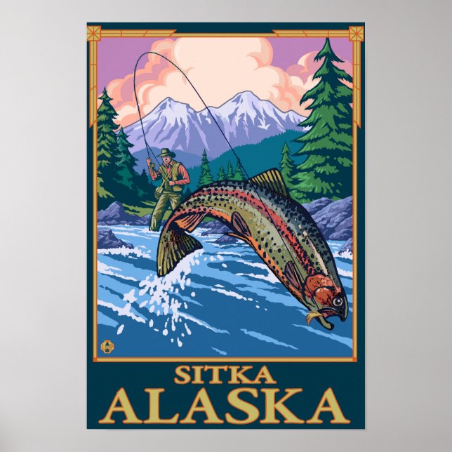 Poster Pêche à la mouche - Sitka, Alaska (Devant)