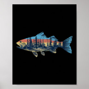Poster Pêche à la truite Pêche nature Pêcheur en plein ai
