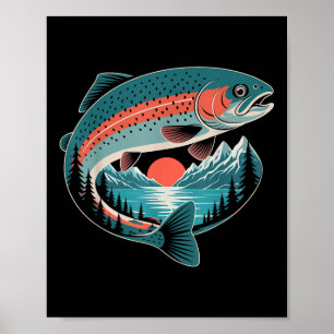 Poster Pêche à la truite rétro amateur de la nature Gif d