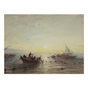 Poster Pêche à Sunrise au large de la côte près de Marsei
