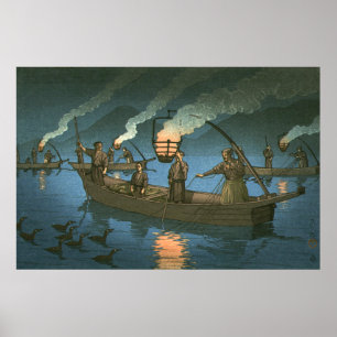 Poster Pêche au cormoran Kawase Hasui 1954