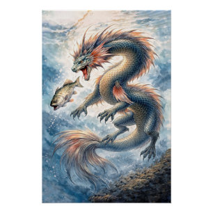 Poster Pêche au Dragon Aquatique
