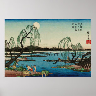 Poster Pêche au poisson sucré Tama Rivière Utagawa Hirosh