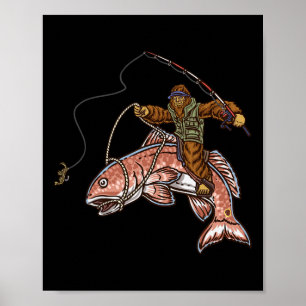 Poster Pêche au répagant chasse Bigfoot pêcheurs 