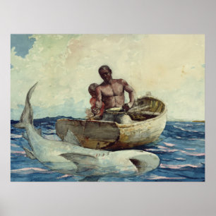 Poster Pêche au requin d'eau de la Vintage Winslow Homer