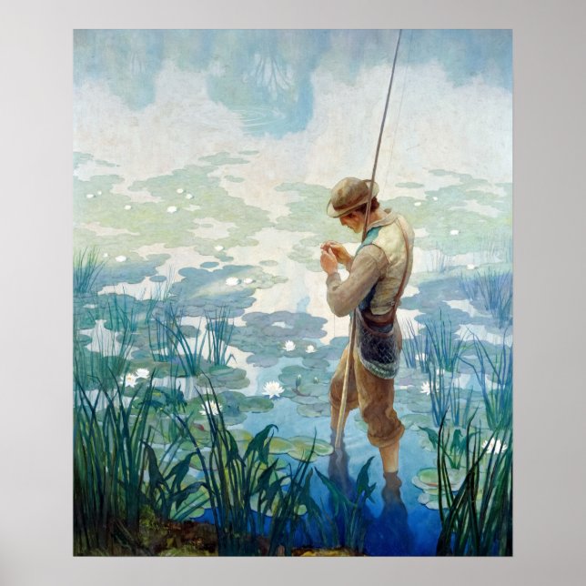 Poster Pêche au Thoreau à Walden Pond par N. C. Wyeth (Devant)