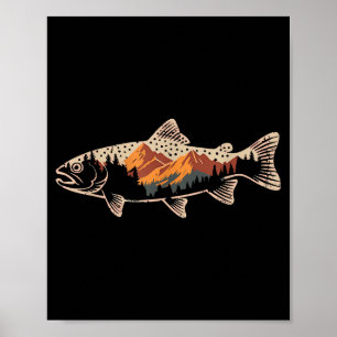 Poster Pêche B Poisson Montagne Étoile Pêcheur Art Hommes