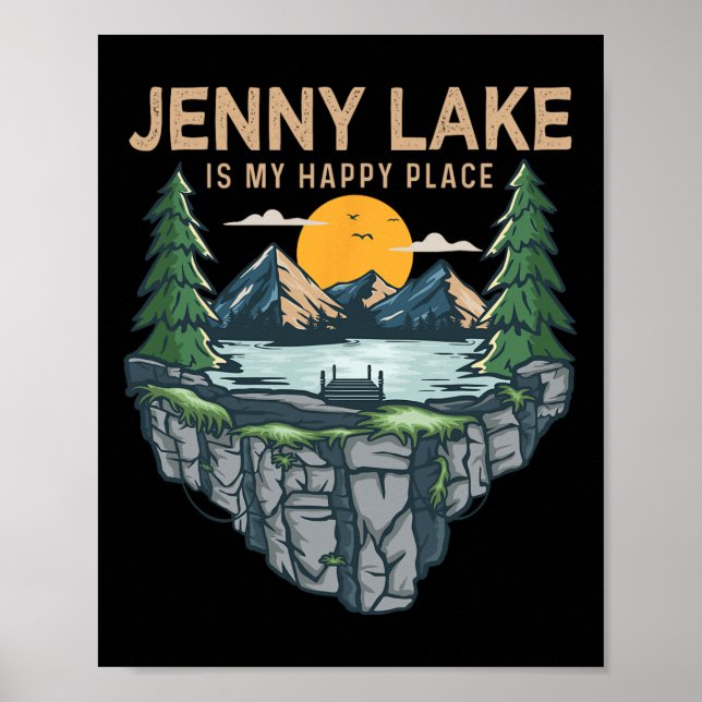 Poster Pêche Bateau Camping - My Happy Place Jenny Lak (Devant)