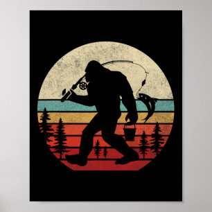Poster Pêche Bigfoot Drôle Rétro Sasquatch Papa Hommes En