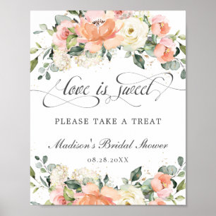 Poster Pêche Blanc Rose Floral L'amour est doux Prenez un