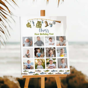Poster Pêche Boy Anniversaire Photo Jalon Signal