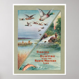 Poster Pêche chasse North Western Travel Ad Imprimer Post