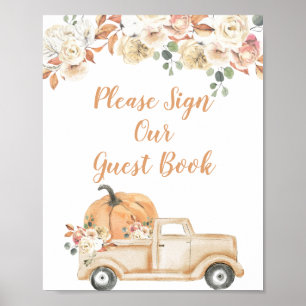 Poster Pêche Citrouille Camion Rustique S'il Vous Plaît S