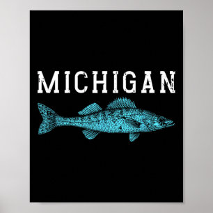 Poster Pêche de la dorade du Michigan pêcheur pêcheur Mid