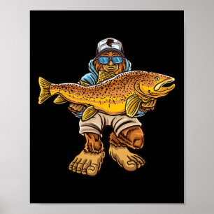 Poster Pêche de la truite brune en rivière Chasse au Bigf