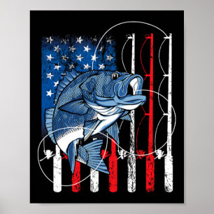 Poster Pêche Drapeau Américain Vintage Cadeaux de Pêcheur