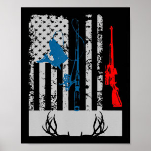 Poster Pêche Et Chasse Au Cerf Drapeau Américain Pour La 