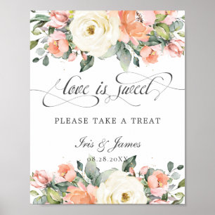 Poster Pêche Ivoire Rose Floral L'amour est doux Prenez u