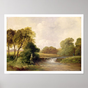 Poster Pêche : Jouant un poisson (huile sur la toile)