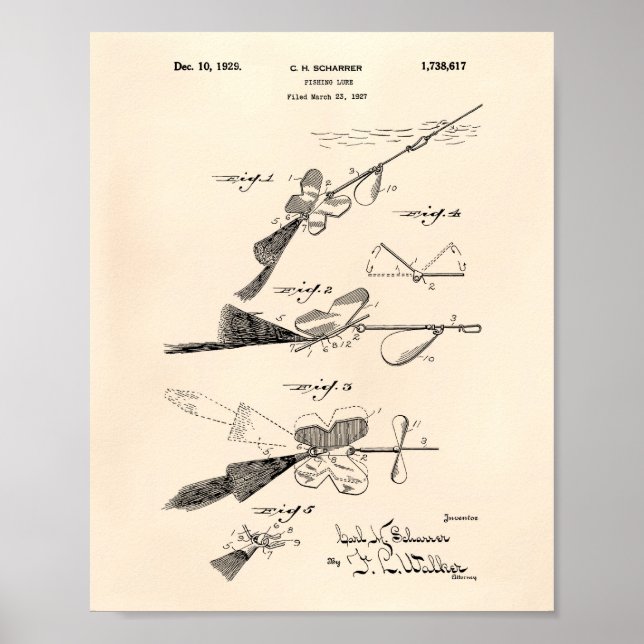 Poster Pêche Lure 1929 Brevet Art Vieux Poivre (Devant)