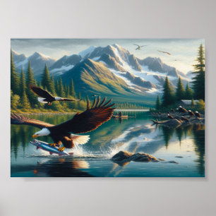 Poster Pêche majestueuse d'aigle capturé au lever du sole
