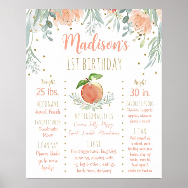 Poster Pêche or Floral Premier anniversaire Jalon (Devant)