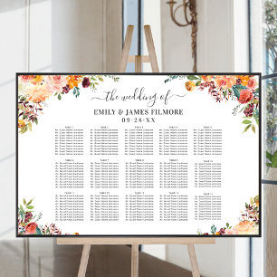 Poster Pêche Rustique Bourgogne Automne Mariage Floral Si