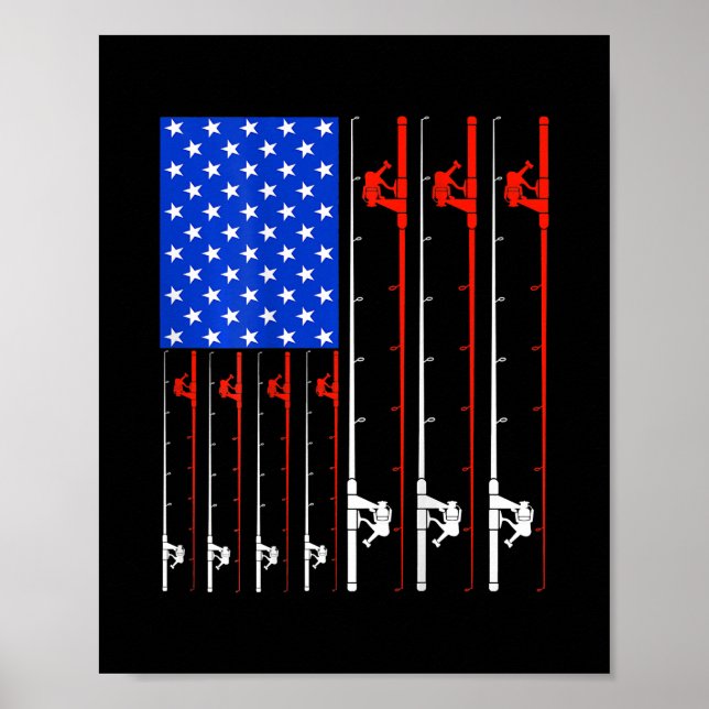 Poster Pêche USA Drapeau américain 4 juillet Pêcheur (Devant)