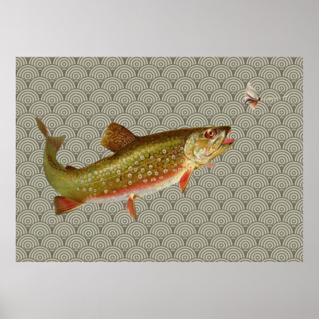 Poster Pêche vintage à la truite arc-en-ciel (Devant)
