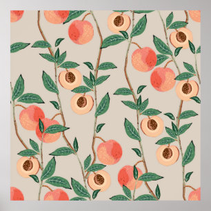 Poster Pêcher les branches d'arbres avec des feuilles et 