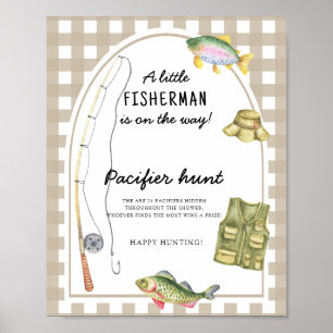 Poster Pêcheur - chasse au pacificateur jeu de baby showe