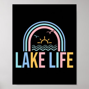 Poster Pêcheur de la vie lacustre Rétro Groovy Pêche Amou