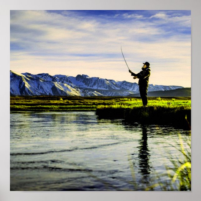 Poster Pêcheur du lac Mountain (Devant)