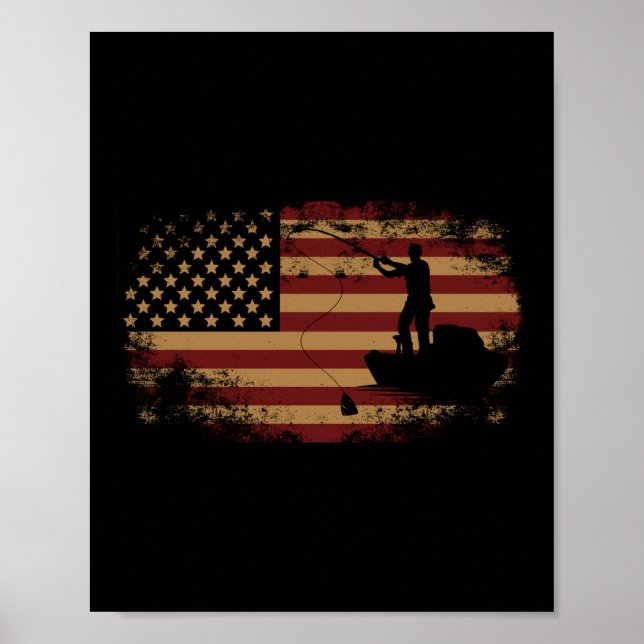 Poster Pêcheur Pêche Drapeau Américain Patriotique (Devant)