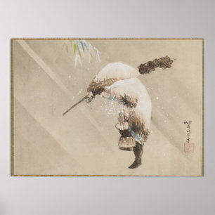 Poster Pêcheur portant son filet dans la neige 1821