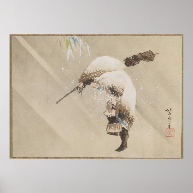 Poster Pêcheur portant son filet dans la neige 1821 (Devant)
