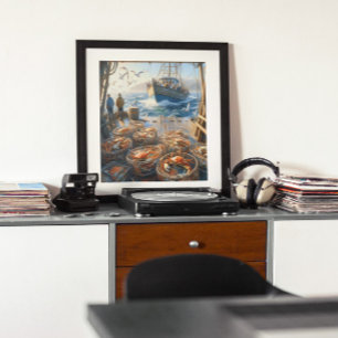 Poster Pêcheurs de la chasse au crépuscule ramassant des