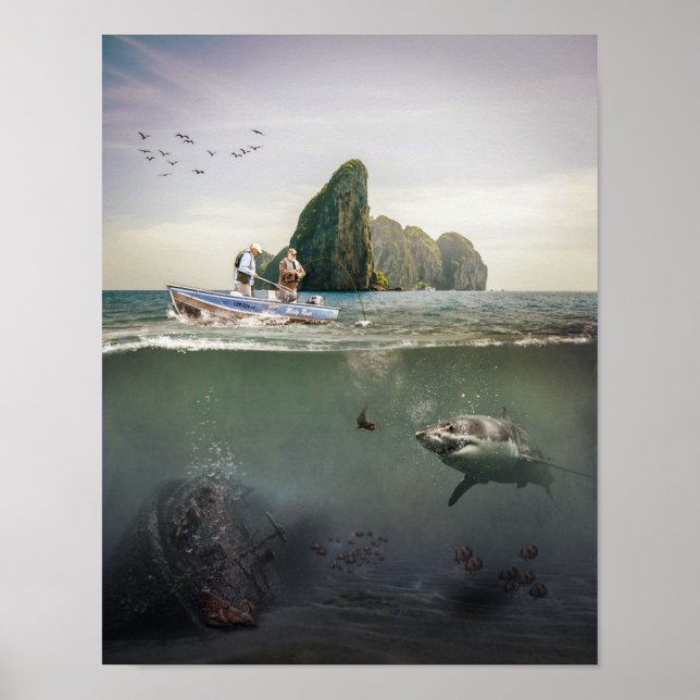 Poster Pêcheurs, requins et épaves (Devant)