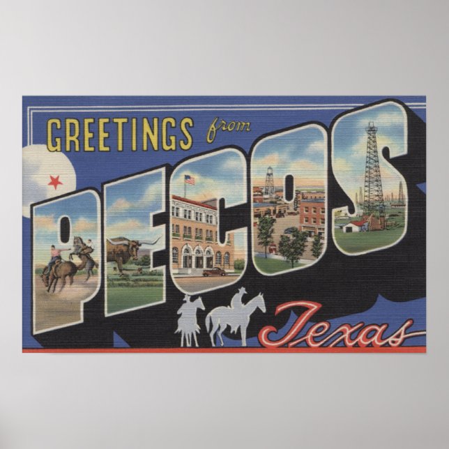 Poster Pecos, TexasGrandes lettres ScènesPecos, TX (Devant)