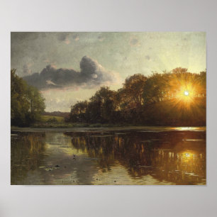 Poster Peder Monsted - Coucher de soleil sur un lac fores
