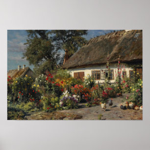 Poster Peder Monsted - Un jardin de campagne avec des pou
