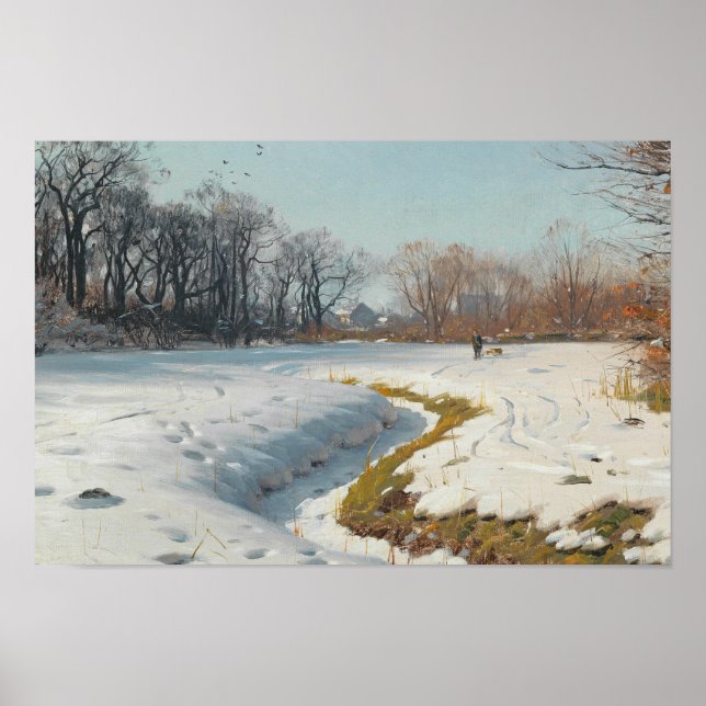 Poster Peder Monsted - Une Journée D'Hiver Ensoleillée (Devant)