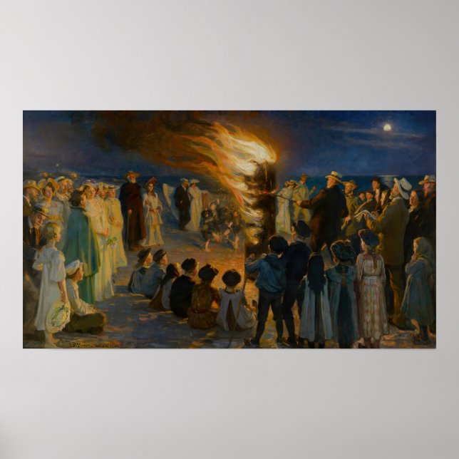 Poster Peder Severin Kroyer - Bonfire de la veille du mil (Devant)