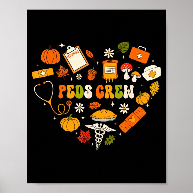 Poster Peds Crew Nurse Fall Heart Pediatric Pumpkin Thank (Devant)