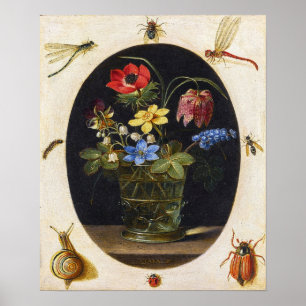 Poster Peeters - Fleurs dans un vase en verre, insectes e