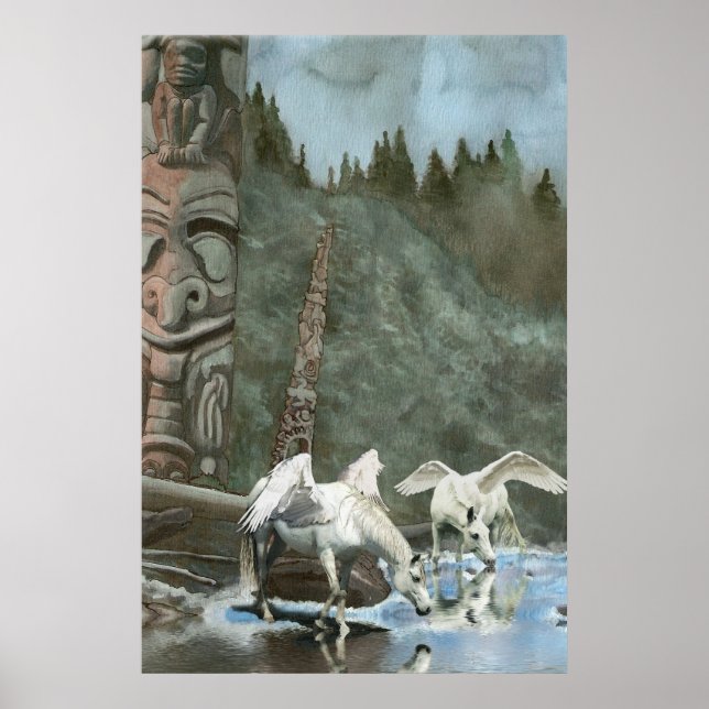 Poster Pegasi sacré, Poles de rivière et Totem Art Imagin (Devant)