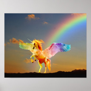 Poster Pégasus à licorne arc-en-ciel